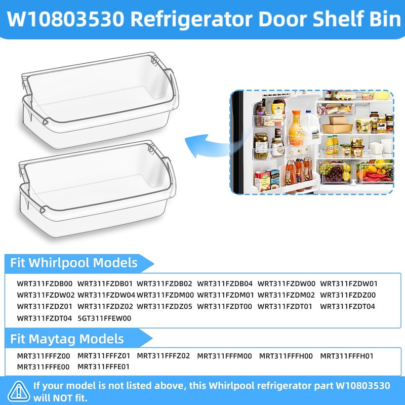 Alvar [2 PACK] UPGRADED W10803530 Refrigerator Door Bin Compatible with Whirlpool Fridge Door Shelf WRT311FZDM00 WRT311FZDW01 WRT311FZDW00 Door Shelf W10582649 Maytag Whirlpool Refrigerator Door Shelves - Image 3